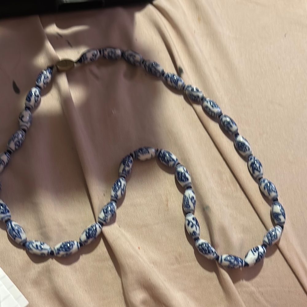 Elegant Blue and White Beaded Necklace